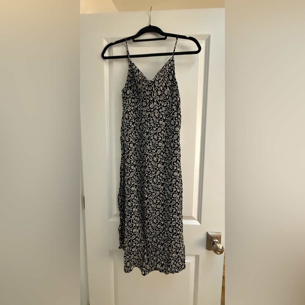 Reformation Black and Cream Swirl Midi Dress